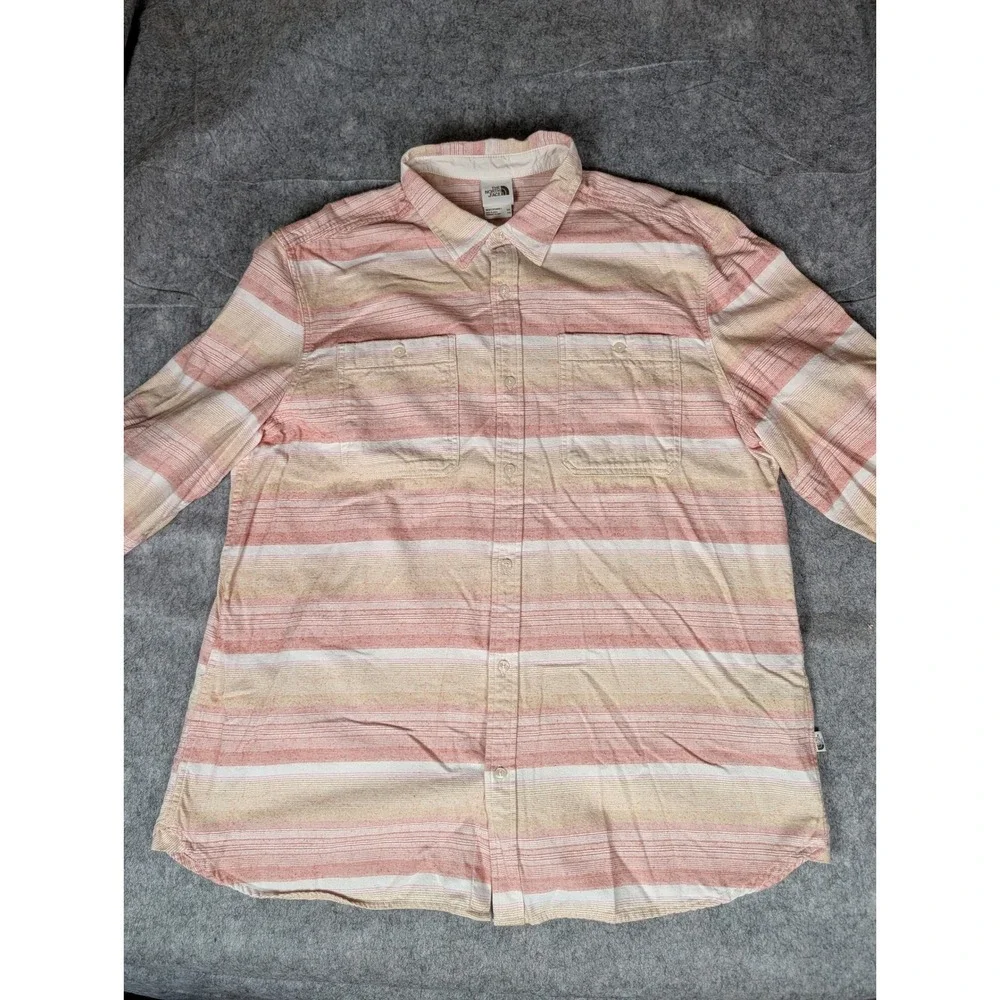 The North Face Mens‎ Striped Long Sleeve Button Down Shirt Pink Orange White XXL